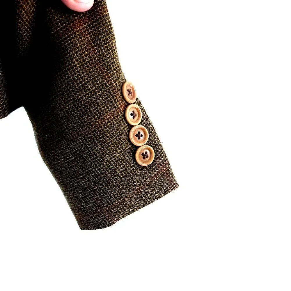 Samuelsohn Super 100s Tweed Wool Cashmere Check 2 Button Sport Coat 42L Brown Gr